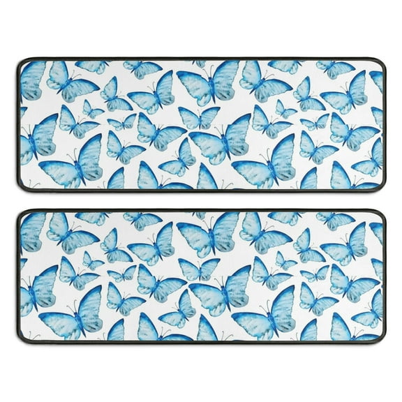 Kitchen Rugs Sets Of 2,Blue Butterfly Pattern Anti Fatigue Kitchen Mat Rugs Non Slip Washable,Decorative Kitchen Floor Mats for Kitchen,Sink,Laundry,17"x47" 17"x47"
