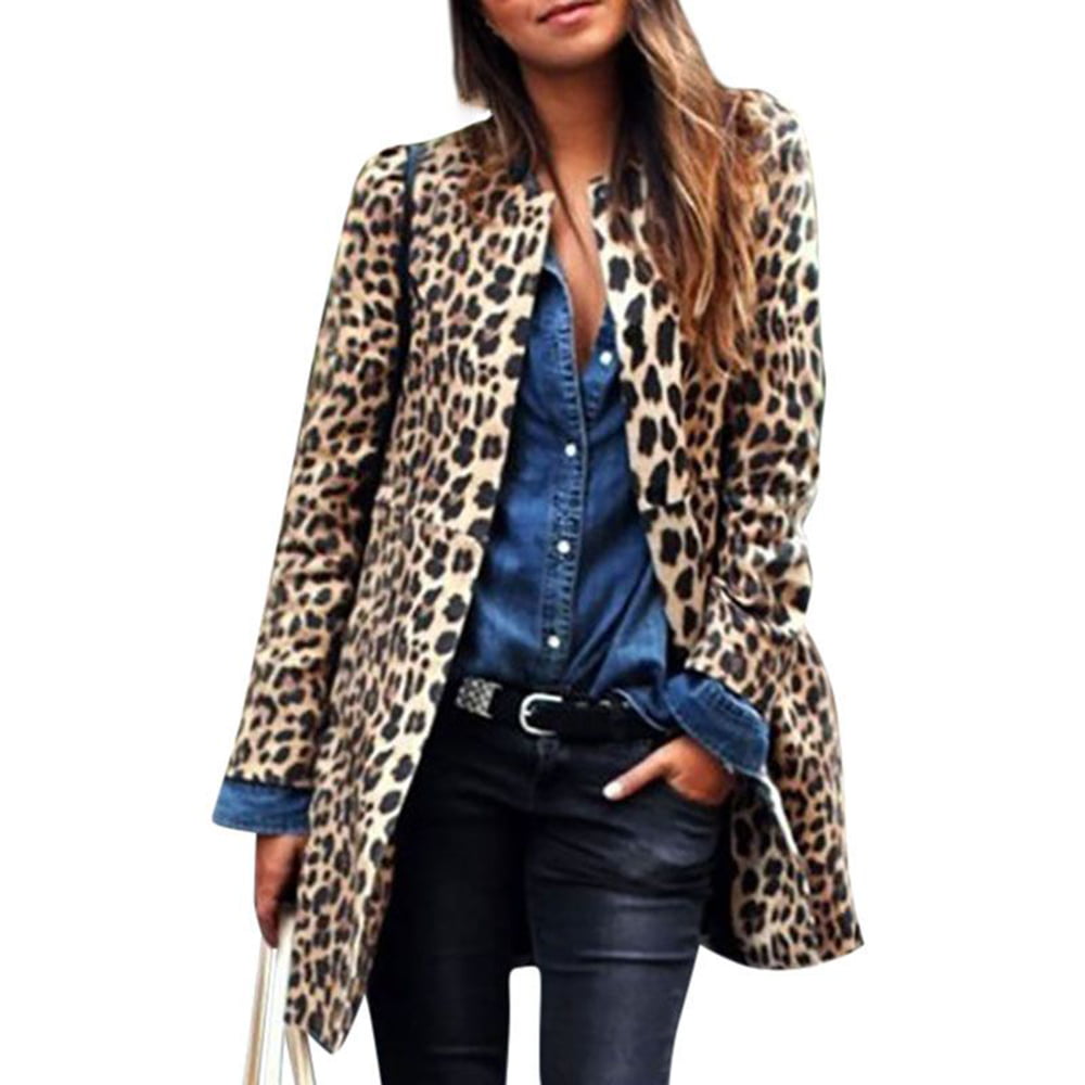 Angashion Womens Long Sleeves Leopard Print Knitting Cardigan Open Front Warm Sweater Outwear Coats with Pocket