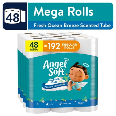 Angel Soft 2-Ply Toilet Paper, Fresh Ocean Breeze Scented Tube, 48 Mega Rolls, 320 Sheets Per Roll