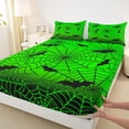thumbnail image 4 of Feelyou Spooky Spider Web Queen Sheets, Halloween Bat Queen Sheet Sets, Green Black, 4pcs, 1 Flat Sheet, 1 Fitted Sheet and 2 Pillowcases, 4 of 5