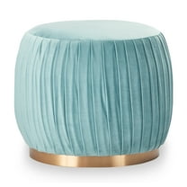 Adore Decor Jolie Modern Pleated Velvet Ottoman in Teal Blue