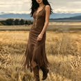 thumbnail image 4 of Asgosdo Women Dresses Summer Sleeveless Front Zipper Tassel Bodycon Slim Fit Trendy Vacation Maxi Dress, 4 of 5