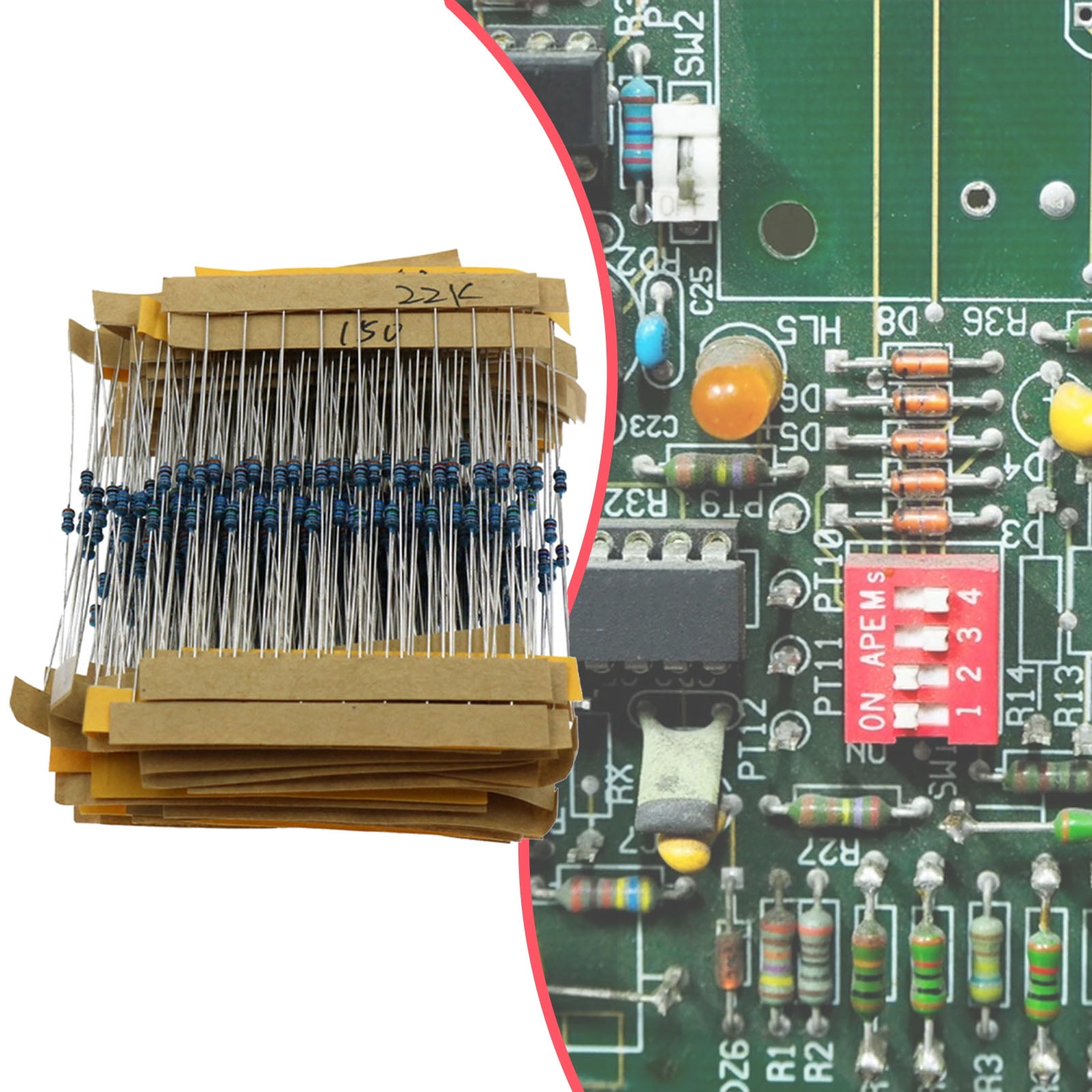 640Pcs 1/6W 1% 1ohm-10M Resistor Kit Different