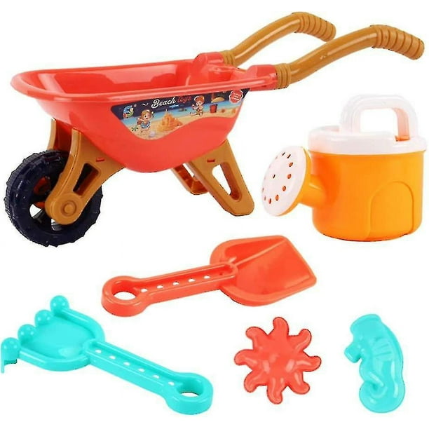 Carretilla para niños, juego de jardinería y playa, juego de arena para niños para actividades al aire libre con accesorios que incluyen un cubo