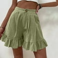 thumbnail image 4 of RYRJJ Womens Linen Beach Shorts Summer Ruffle Flowy Lounge Shorts Casual High Waisted Wide Leg Short Pants with Pockets(Army Green,4XL), 4 of 7