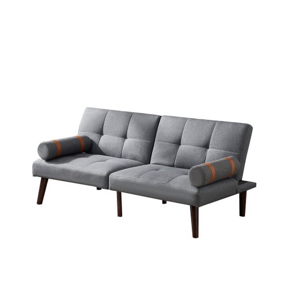 Leumius Modern Futon Sofa Bed, Convertible Folding Recliner Couch with Solid Wood Legs, Dark Gray