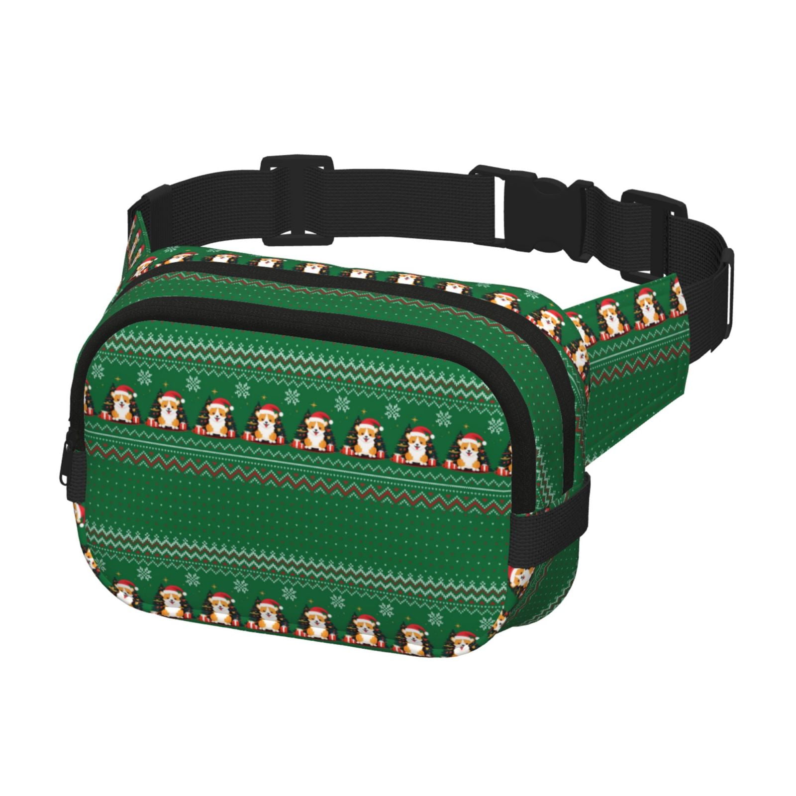 Picia Christmas Corgis Print Square Double-Layer Waist Bag Mini Adjustable Waist Belt Bag Exercise Running Travel Hiking