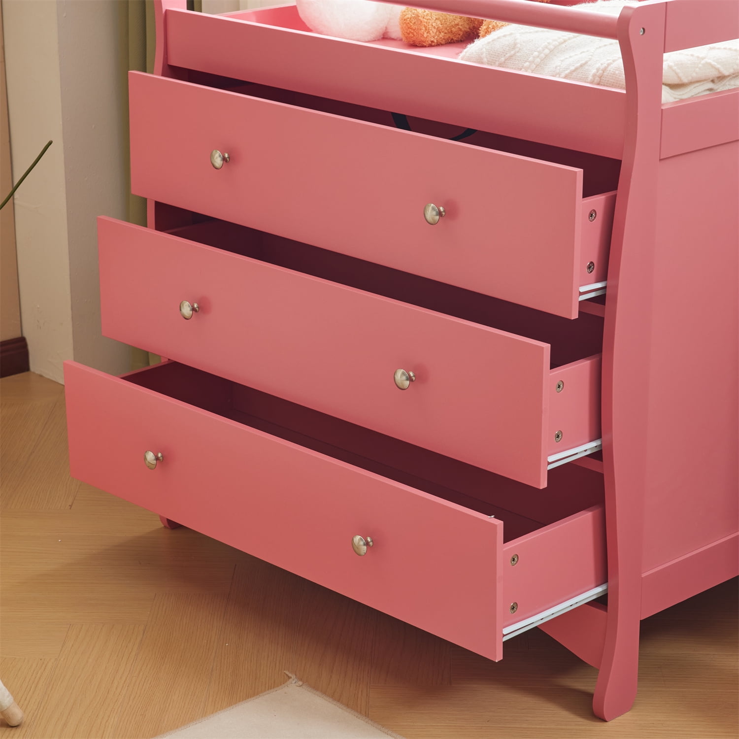 Ktaxon 3-Drawer Changing Table, Wood Infant Diaper Changing Station, Baby Dresser for Nursery, (Pink)