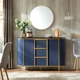 thumbnail image 5 of OKD Modern Buffet Cabinet with Faux Marble Top, 2 Doors & 3 Drawers Storage Sideboard for Kitchen, Dining Room & Living Room, Dark Blue, 5 of 6