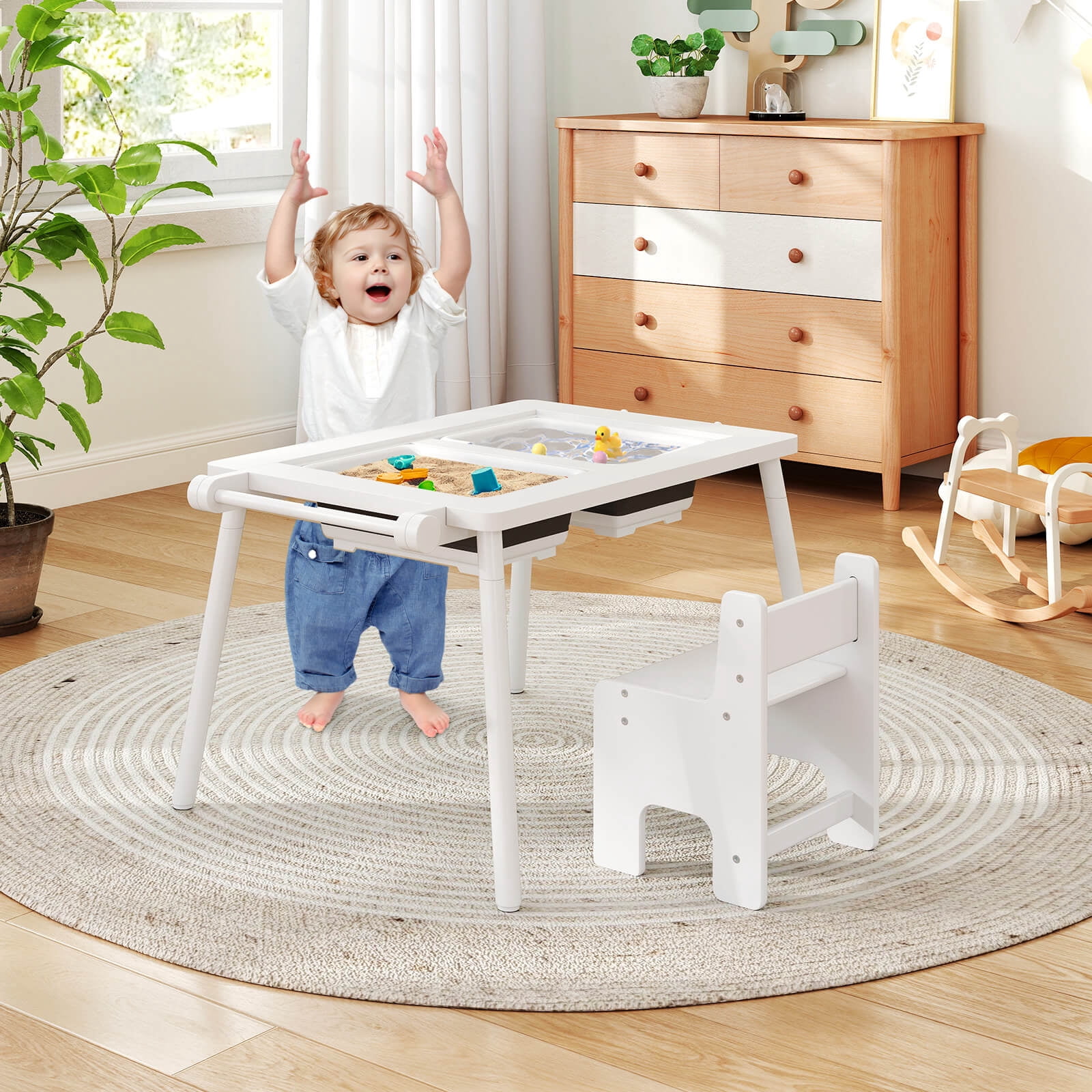 Costway Sensory Table & Chair Set for Kids 2-8 with Foldable Bins for Sand/Water & Paper White