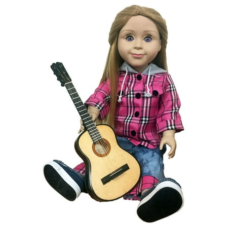 Vintage Wood Doll 18 Inch Doll Realistic Play Wood Guitar, Acoustic Instrument for 18