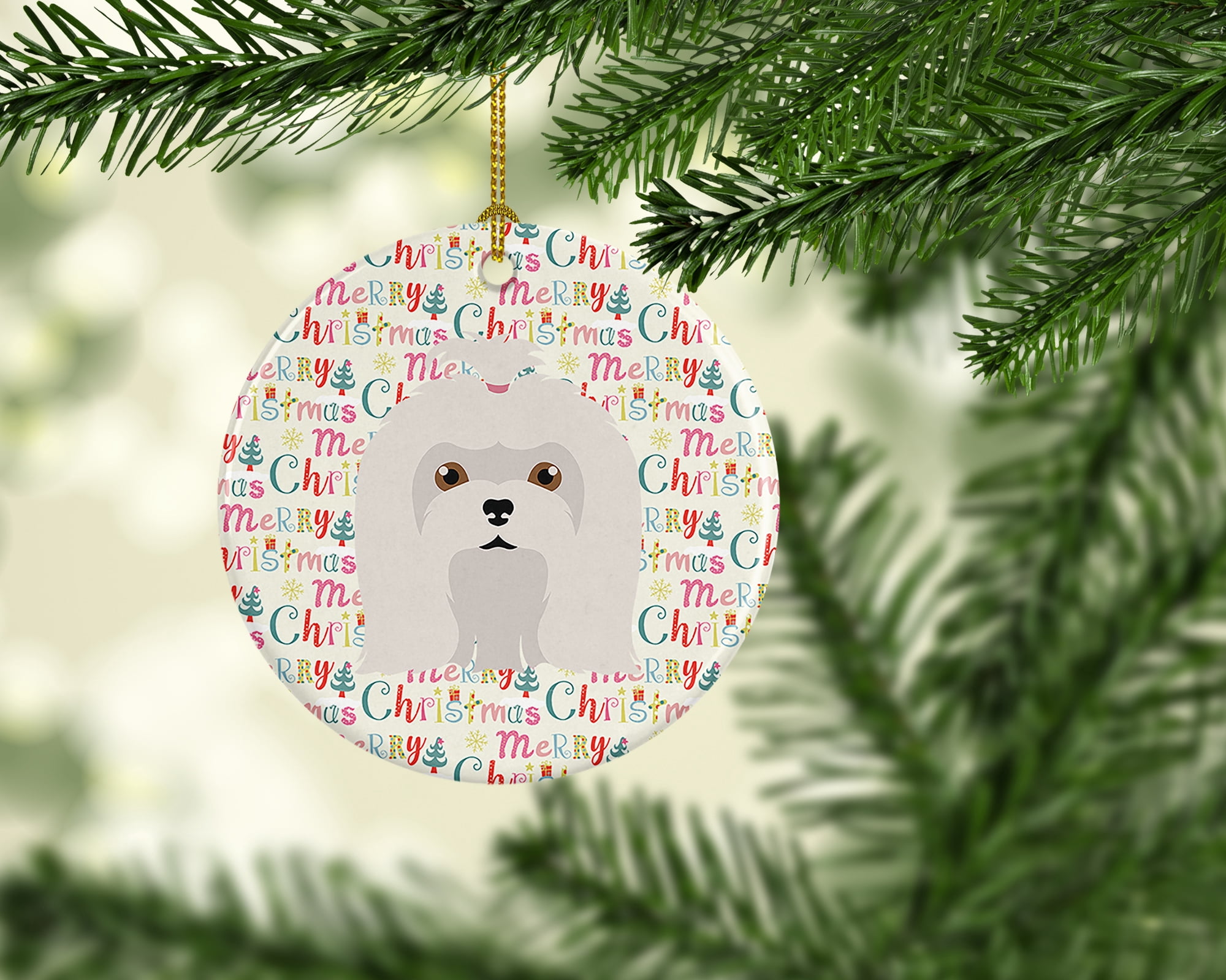 Maltese Merry Christmas Ceramic Ornament 2.8 in x 2.8 in