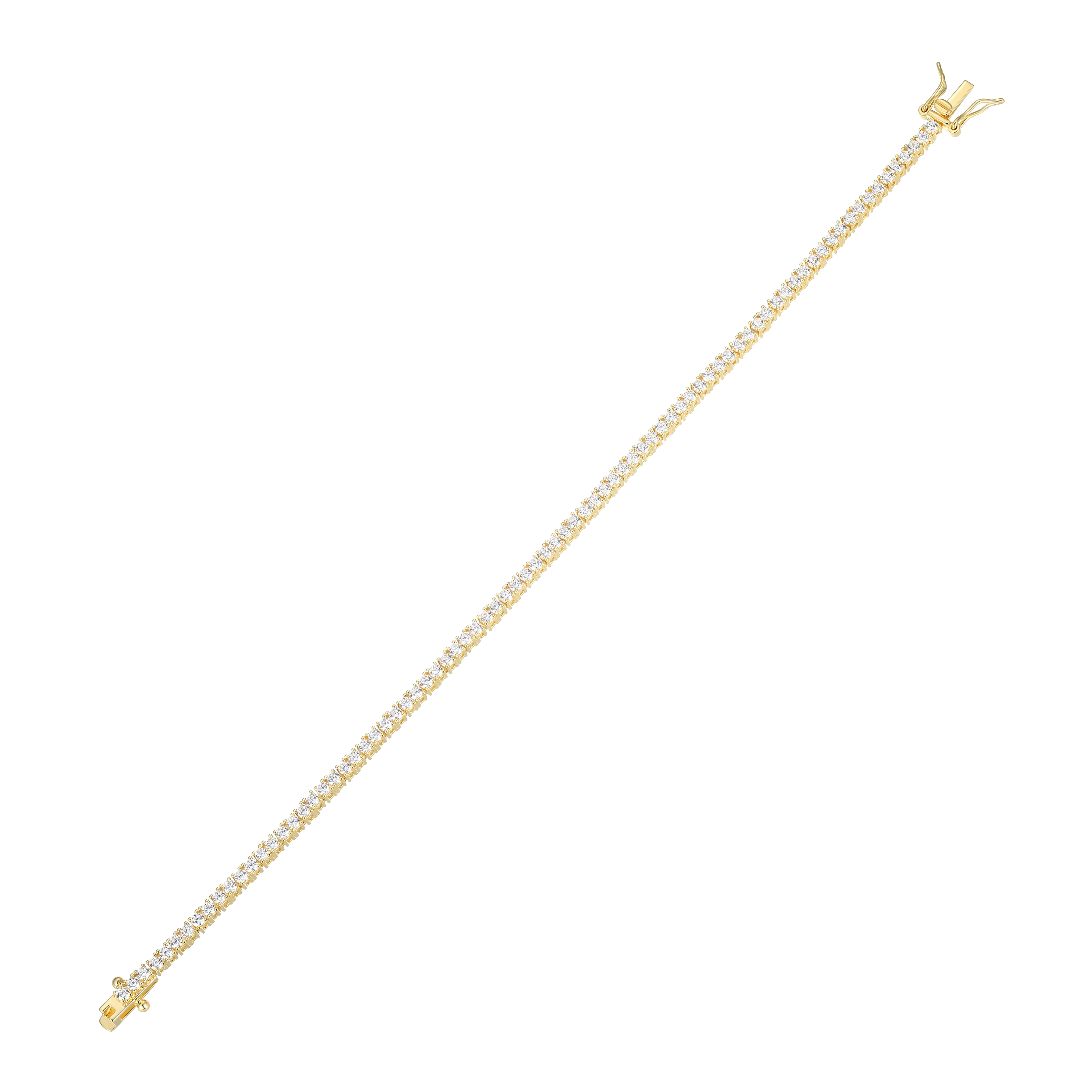Forever Facets 2mm Cubic Zirconia Tennis Bracelet in 18k Yellow Gold over Sterling Silver, Adult Female