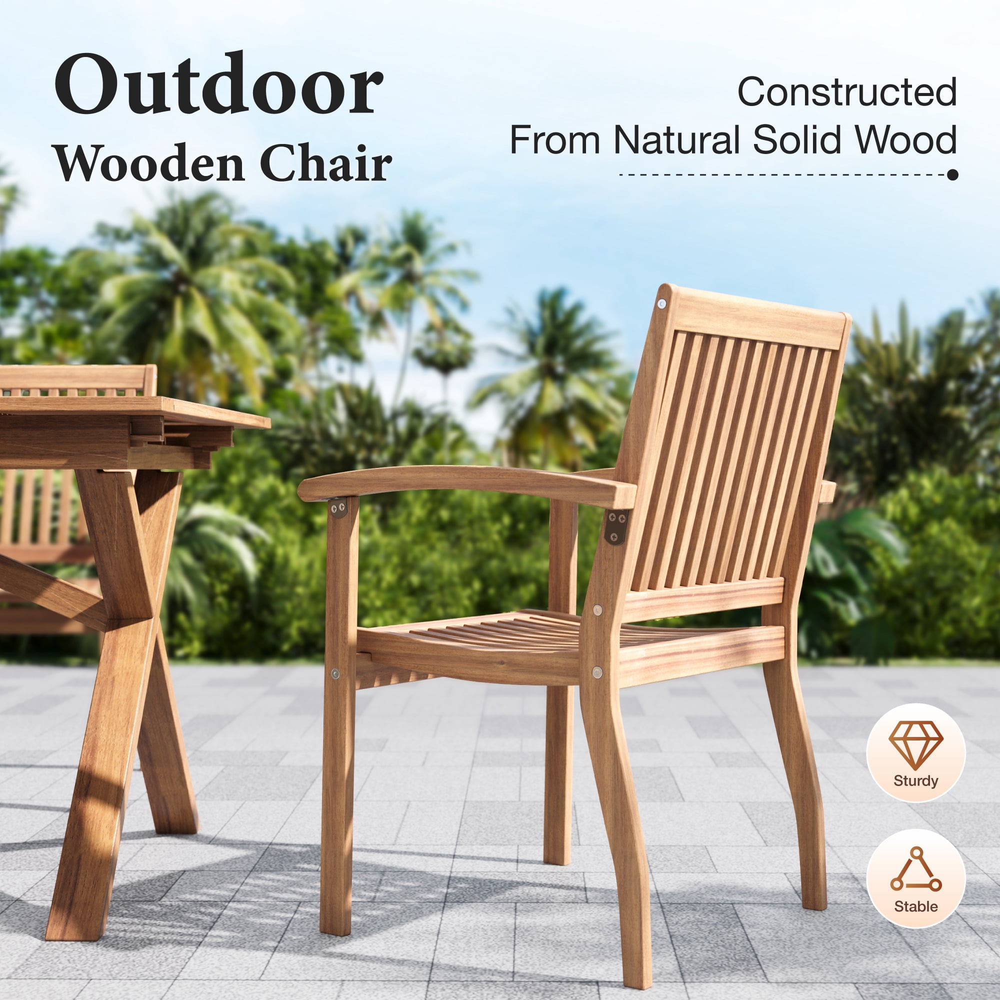 SUMMIT LIVING 9-Piece Acacia Wood Outdoor Patio Dining Set with 8 Wooden Chairs & 1 Expandable Wooden Dining Table with Umbrella Hole for 8 Person