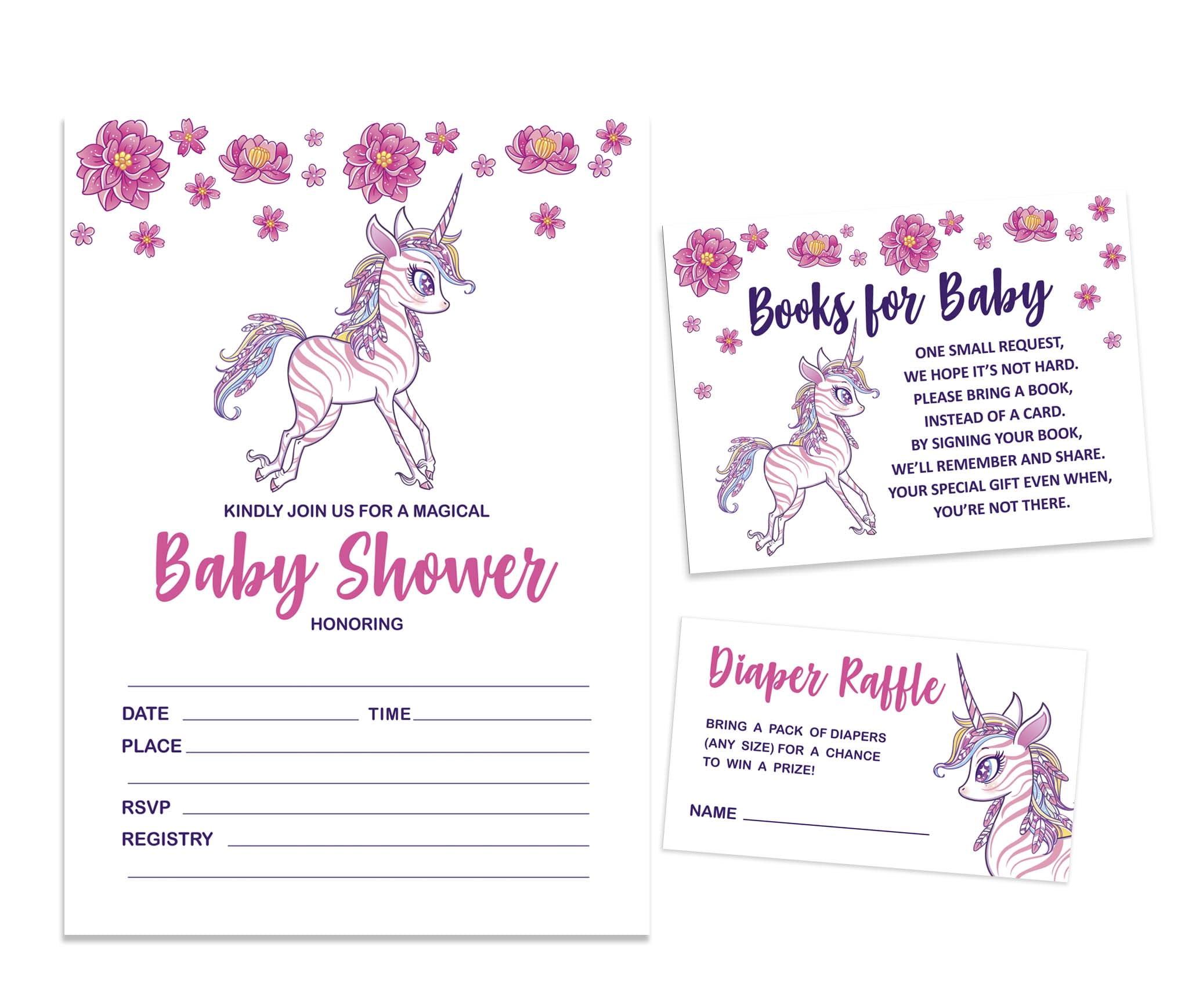 Inkdotpot Set Of 30Unicorn Floral Baby Shower Invitations-Diaper Raffle Tickets And Baby Shower Book Request Cards Invites Its A Boy Its A Girl