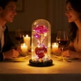 thumbnail image 1 of Luz nocturna de rosa en forma de corazón con cúpula de cristal - Flor de cristal preservada alimentada por LED en colores, 1 of 6