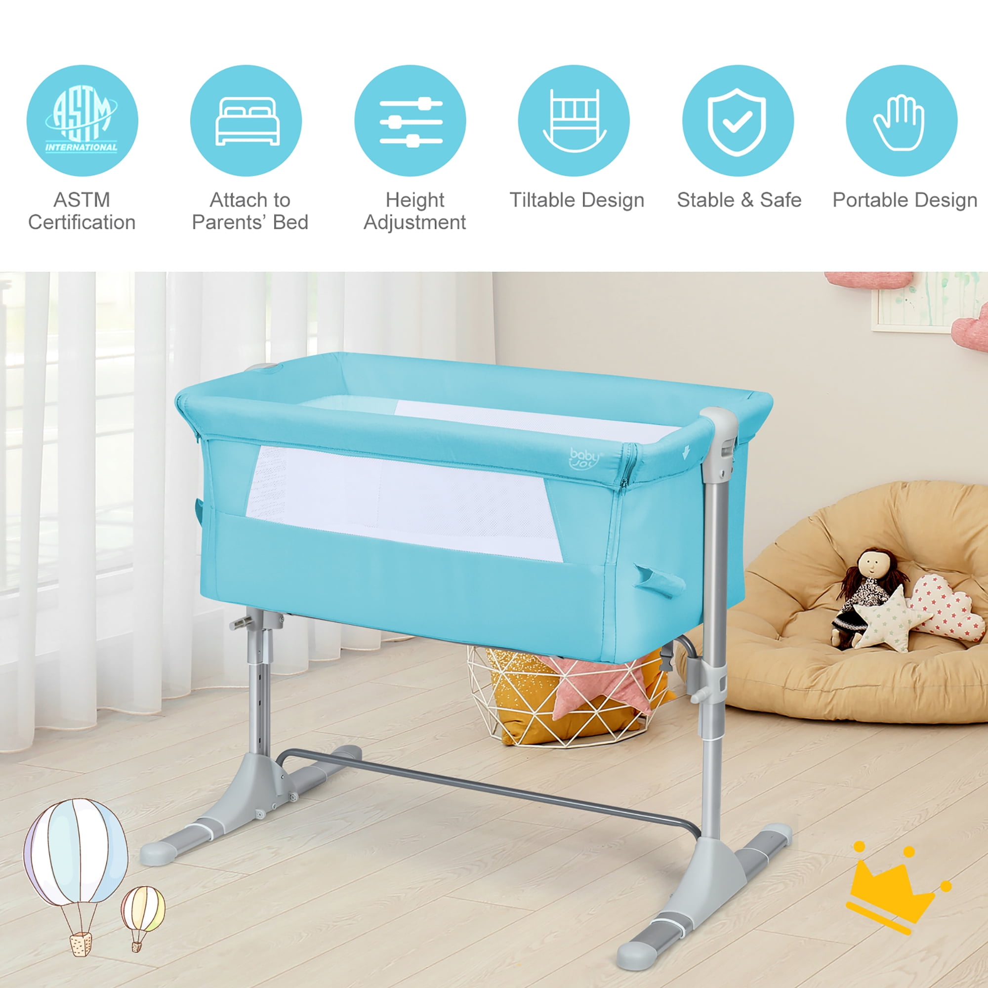 COSTWAY Babyjoy Portable Baby Bed Side Sleeper Infant Travel Crib W carrying Bag