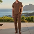 thumbnail image 5 of SOOMLON Beach Outfits for Men Big and Tall Collared Button up Shirts Drawstring Pants with Pockets 2 Piece Vacation Sets, 5 of 8