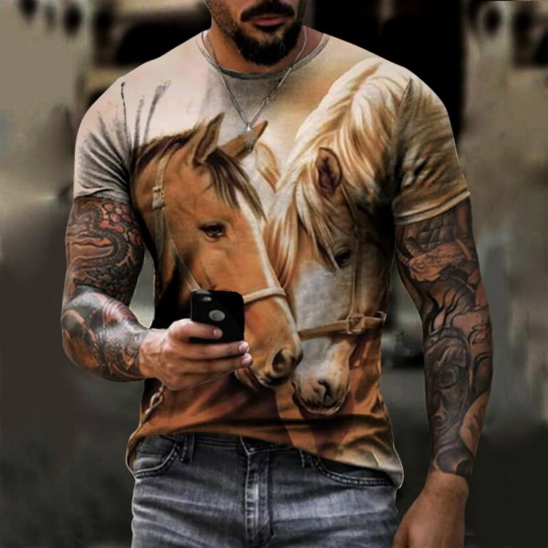 YOTAMI Mens T-shirts Horse Retro 3D Graphic Print Round Short-sleeved and Autumn T-shirt Travel Khaki XXL,XXXL,XXXXL,XXXXXL,XXXXXXL - Walmart.com