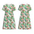 thumbnail image 3 of Bixox Robe d'Été à Manches Courtes pour Femmes Robe Ample Longueur Genou avec Poches-Flamant Rose et Monstera, 3 of 7