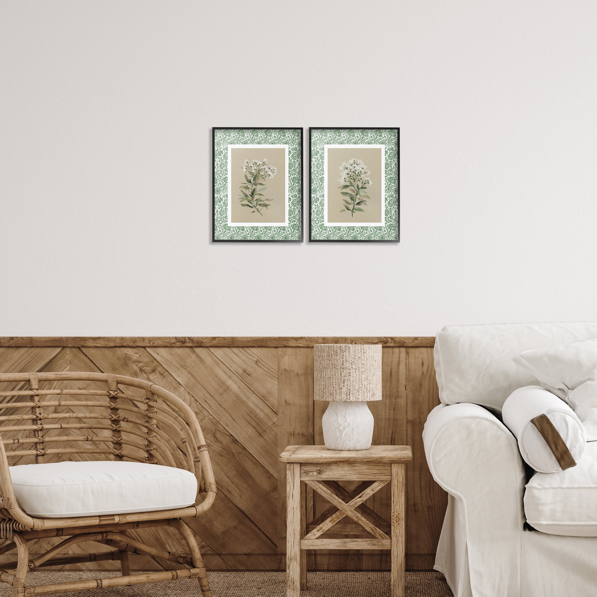 Stupell Industries Green Botanical Patterned Florals 2 Piece Black Framed Giclee Art Set, design by Carol Robinson