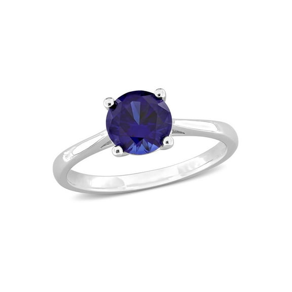 1.61 Carat (Ctw) Lab-Created Blue Sapphire Solitaire Ring in Sterling Silver for Women