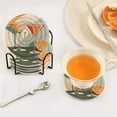 thumbnail image 3 of Yayeee 6 PCS Drink Coasters with Holder Set Woven Absorbent Round Tabletop Hot Pad, Mid Century Orange Juice, 3 of 7