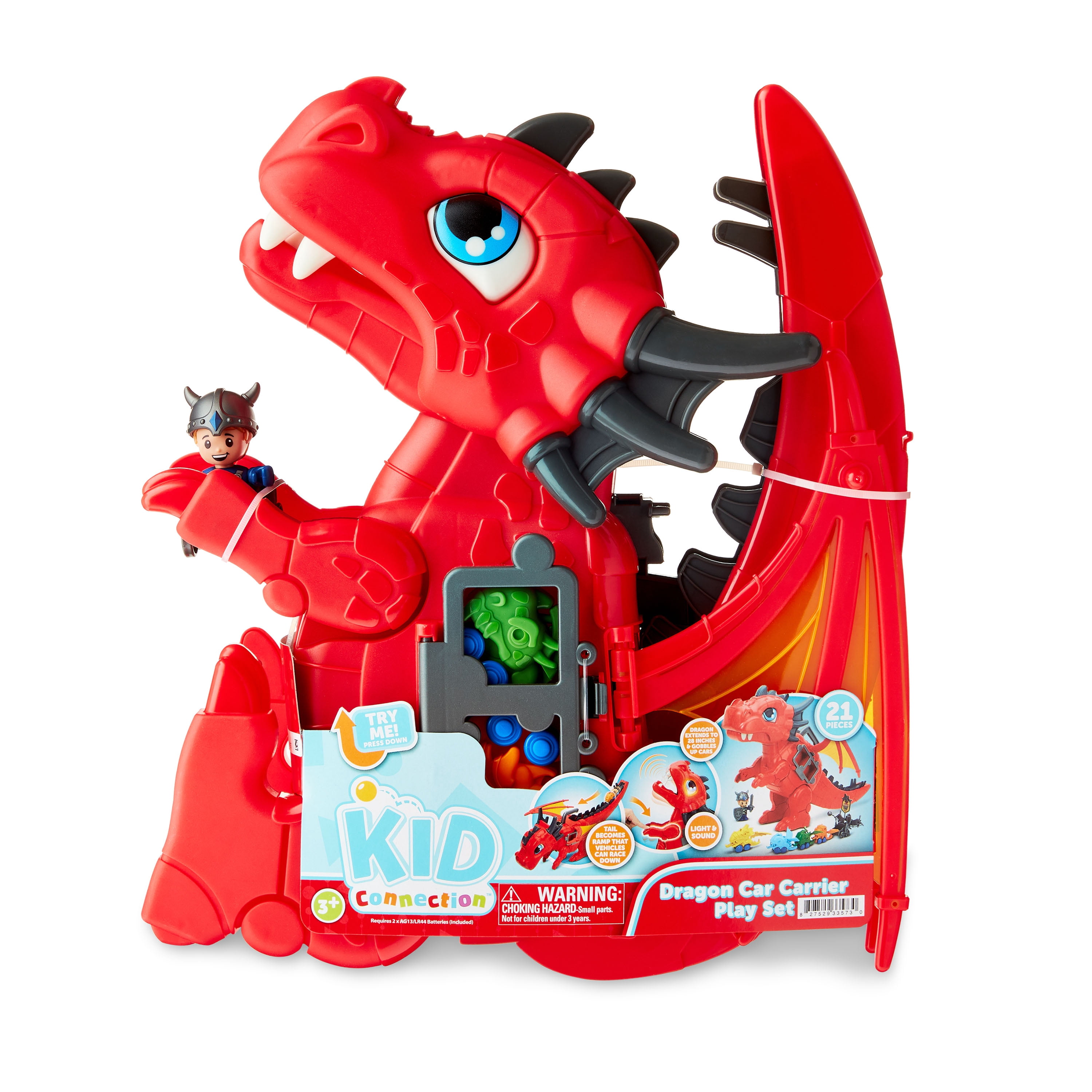 Kid Connection Dragon Car Carrier Playset with Light and Sound, 21 Pieces, Toddler Toys