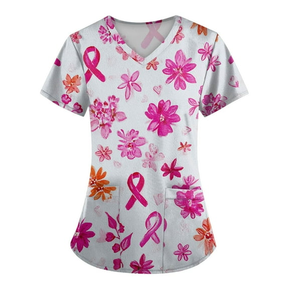 NAMTYQX Tshirts Shirts for Women Breast Cancer Shirts for Women Plus Size Hot Pink Size 4XL