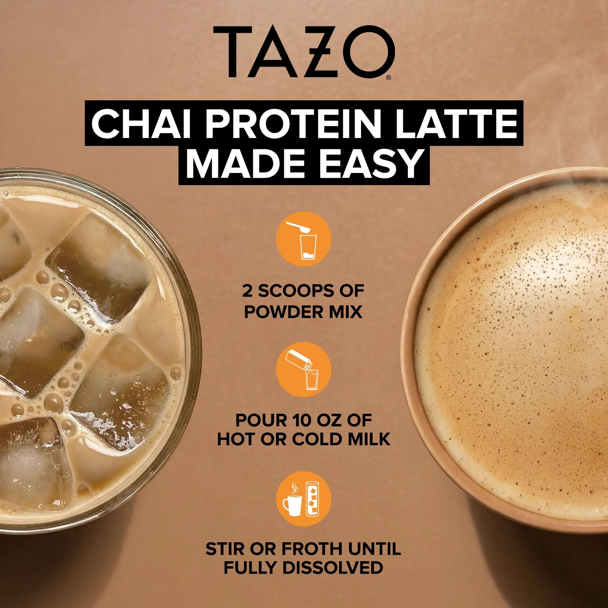 TAZO Protein Classic Chai Latte Powder, with Whey Protein Isolate, 8 Servings, 8.3oz (1 Pouch)