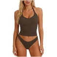 thumbnail image 5 of yoeyez Ladies Ribbed Strap Sleeveless Shirts Racerback Tight Slim Fitted Halter Tops Sporty Workout Tank Tops for Womens Brown,S, 5 of 7
