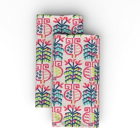 

Linen Cotton Canvas Dinner Napkins (Set of 2) - Kilim Mauve Tropical Monstera Palm Pineapple Fruit Pink Palms Summer Print Cloth Dinner Napkins by Spoonflower