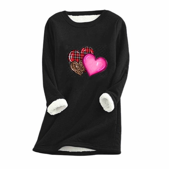 HBYJLZYG Sherpa Fleece Lined Sweatshirt For Women, Valentine's Day Heart Print Plus Size Long Sleeve Tops Crew Neck Casual Thickened Loungewear