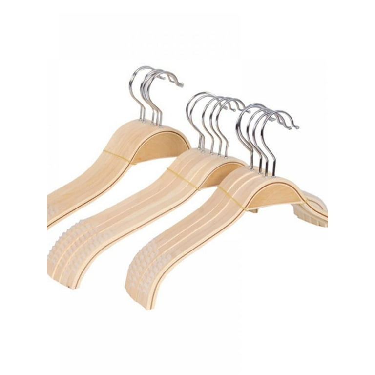 Lightweight Non Slip Wooden Hangers - 10 Pack Heavy Duty Wood Coat Hangers  with Soft Stripes for Camisole, Jacket, Dress Clothes, Sweater, Natural  Finish 