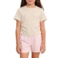 thumbnail image 2 of Swuxness Girls Solid Color Short Sleeve T-Shirts Tops Pleated Side Breathable Crew Neck Tee Beige, 2 of 5