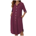 thumbnail image 1 of Robes Décontractées pour Femmes, Couleur Unie, Boutonnée, Col en V, Col à Revers, Robe Midi, Manches Longues/courtes, Robe Chemise avec Poches, 1 of 7