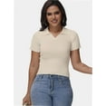 thumbnail image 3 of Women's Summer Short Sleeve Shirt V-Neck Collar Pullover Tops Lightweight Knit Polo Shirt, 3 of 4
