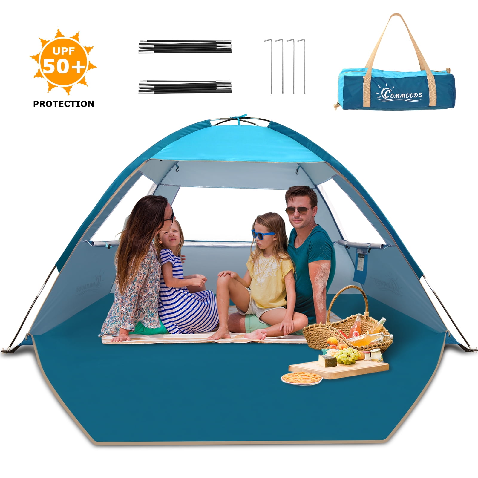 COMMOUDS Beach Tent, Sun Shelter for 34 Person, UPF 50+ Beach Sunshade