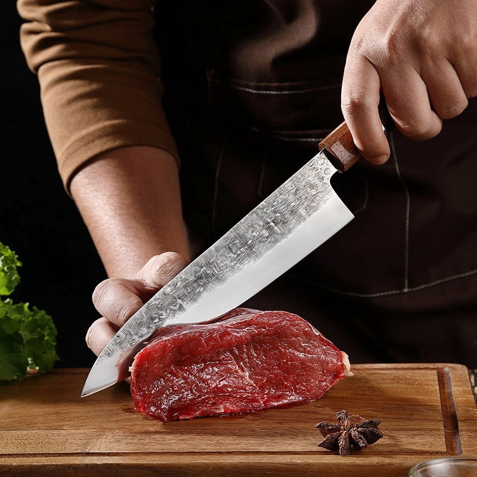4-Piece Hand Forged Japanese Kitchen Knife Set with Wood Handles, High Carbon Steel Chef Knives, Ultra Sharp Multi-purpose Kitchen Knives for Home Cooking