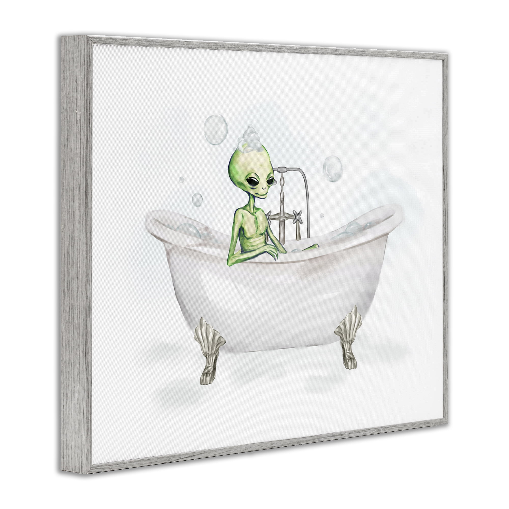 Stupell Industries Alien Bubble Bath Typography Painting Gray Framed Art Print Wall Art, 20 x 16
