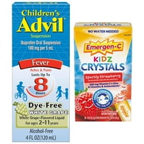 Emergen-C Kidz Crystals and Children’s Advil Pain Reliever, Ibuprofen and Vitamin C, 28 Packs and 4 fl oz Set