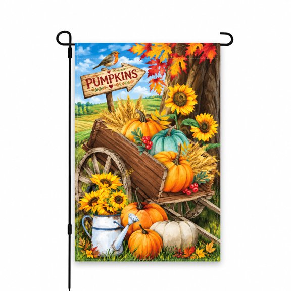 Autumn Pumpkins and Sunflowers Garden Flag 12x18 Inch - Fall Outdoor Decor for Yard, Lawn, Patio, or Porch Display - Festive Harvest Theme