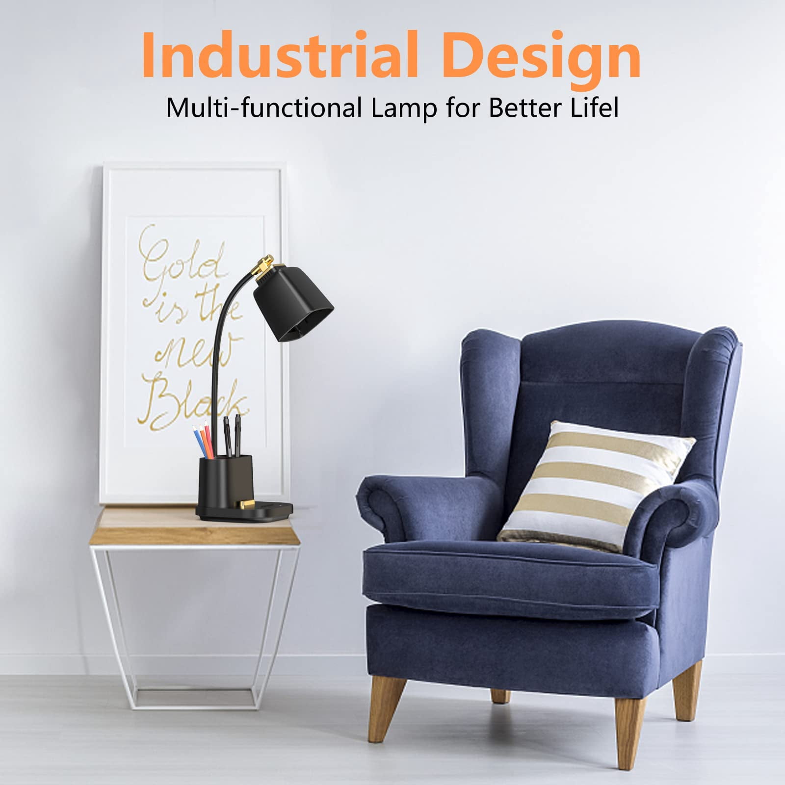 LED Desk Lamp with USB Charging Port Touch Control 3 Color Modes, Stepless Dimming, Home Office Desk Lamp, LED Small Desk Lamp in University Dormitory, Study Desk Lamp, Gooseneck Lamp