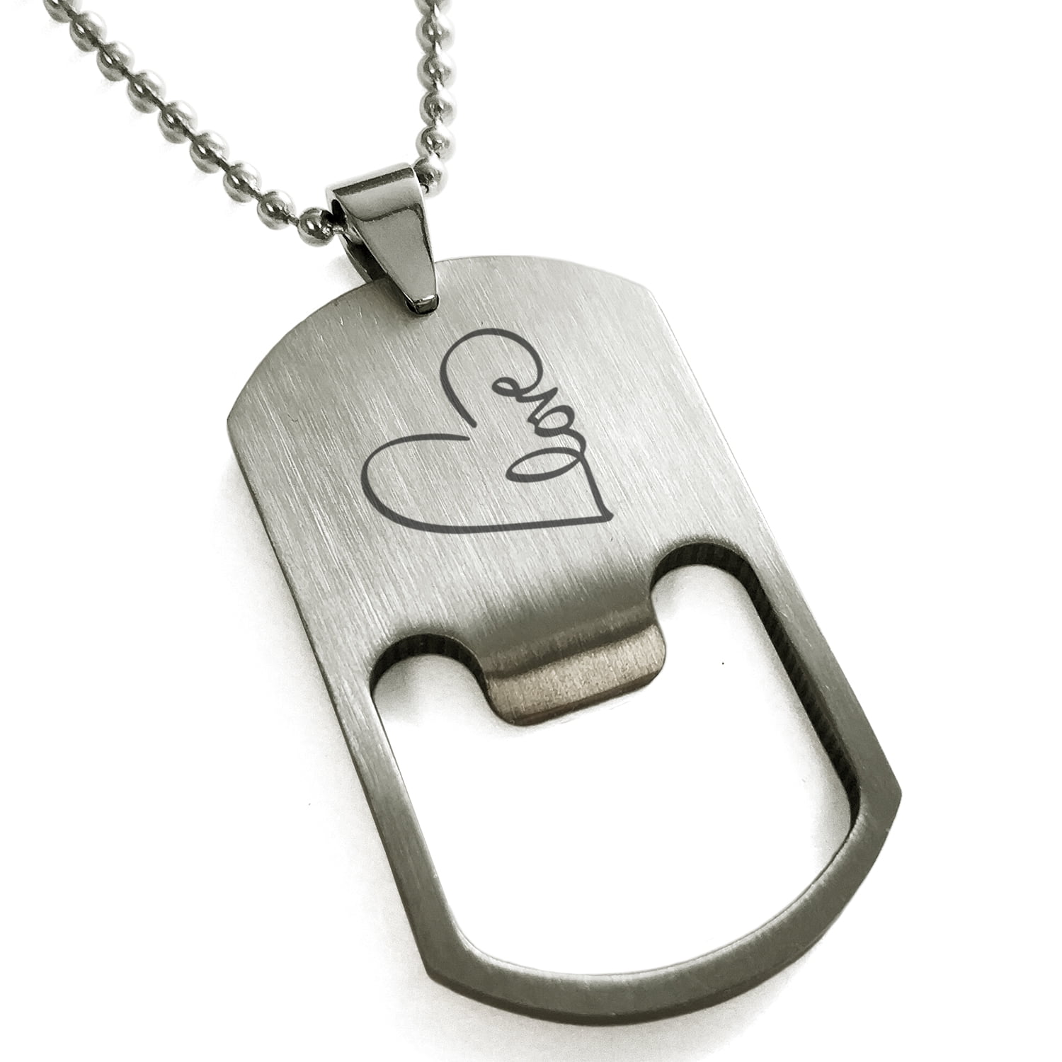 Stainless Steel Love Heart Calligraphy Engraved Bottle Opener Dog Tag