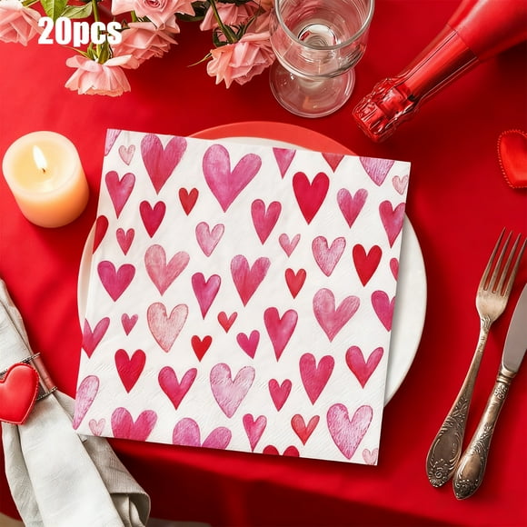 Eoozwa 2 Packs Valentine's Day Heart Print Paper Napkins Bulk 40 Count Romantic Dinner Party Decorations Disposable Tableware for Couples Anniversary Date Night Heart Themed Supplies
