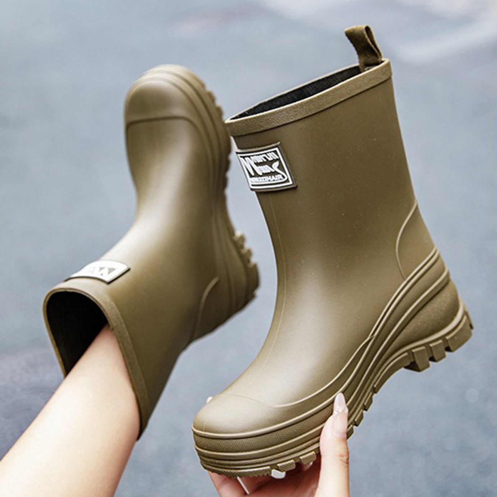Rain Boots for Women Waterproof Mid Calf Rain Boots Wide Calf Garden Shoes Womens Rain Boots (Army Green 15)
