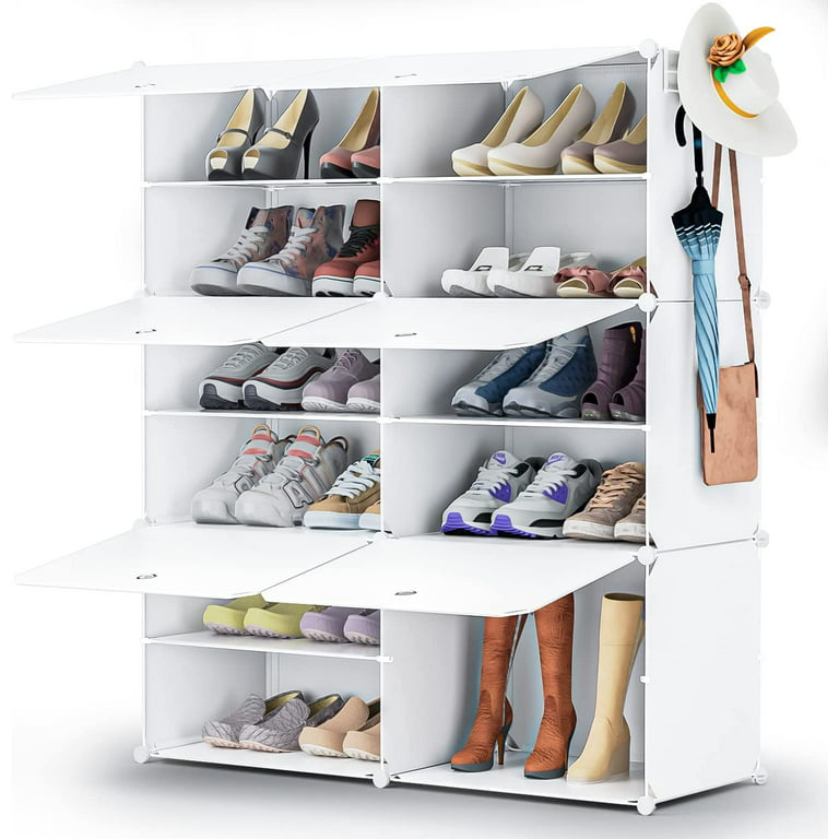 Shoe Rack Organizer,6 Tier Shoe Organizer for Closet, Stackable 24 Pair  Covered Shoe Rack Shoe Shelves Shoe Storage Shoe Cabinet for Entryway  Bedroom Hallway（White） 