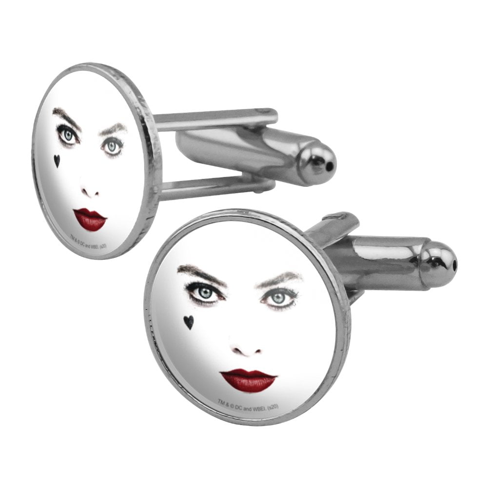 Birds of Prey Harley Quinn Red Lips Round Cufflink Set Silver Color
