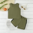 thumbnail image 4 of Atogsazn Toddler Boy Clothes Baby Boys Cute Sleeveless Patchwork Sweatshirt Tops Pants Outfit Set 2Pcs Set Army Green 12-18 Months, 4 of 9