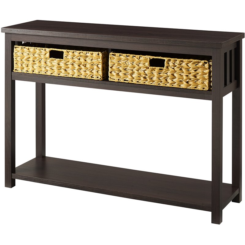 48" Mission Storage Entryway Table with 2Rattan Baskets in Espresso